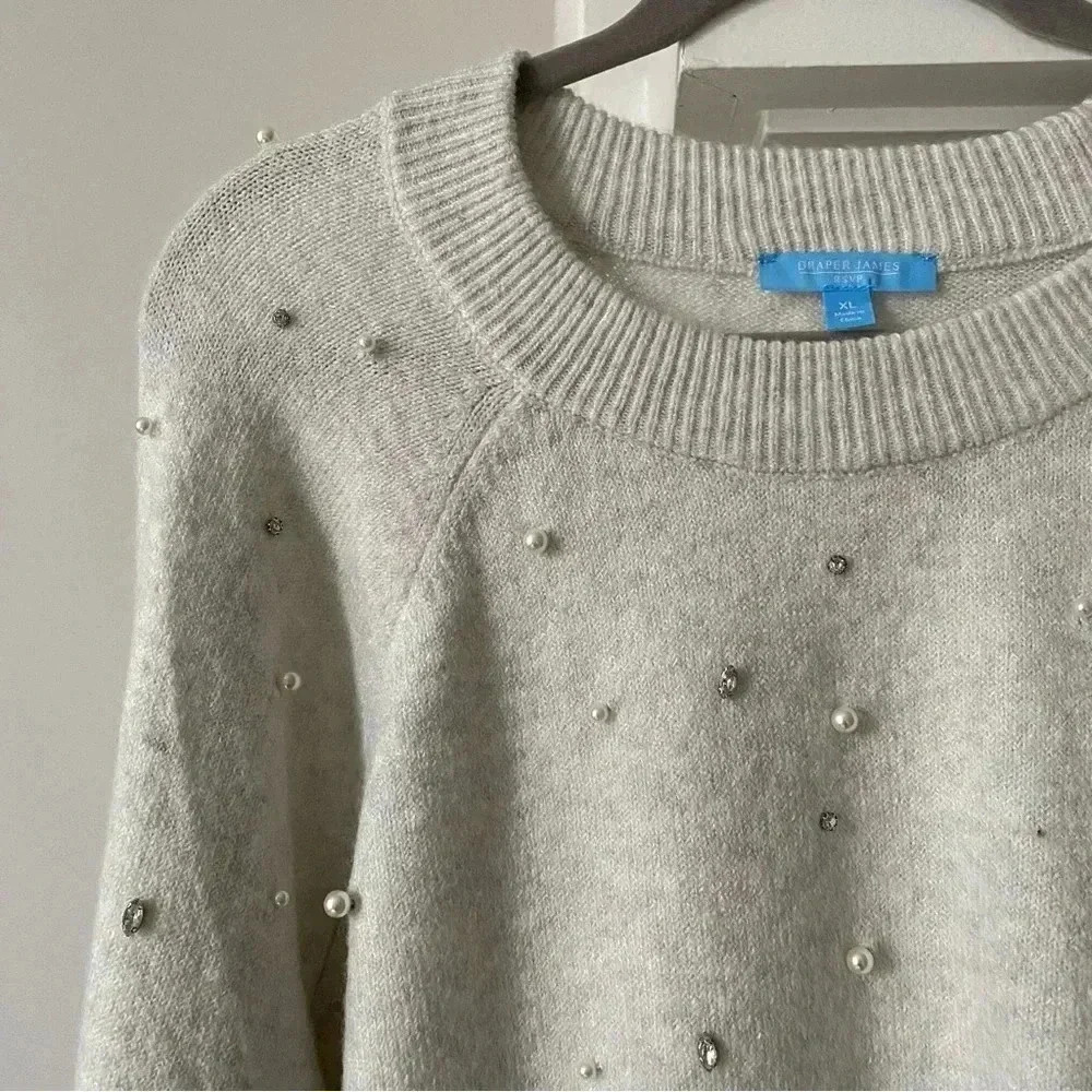 Draper James RSVP Long Sleeve Embellished Pearl and Rhinestone Sweater - Picture 5 of 7